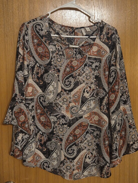 C Est. 1946 Tops - Paisley Print Bell-Sleeve Blouse - Black & Rust